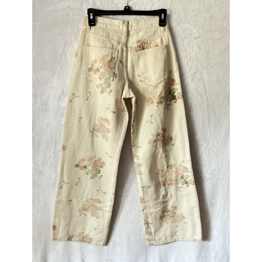 CALI 1850 Wide Leg Jeans Pants FLORAL IVORY Size 1/25 - Picture 2 of 8